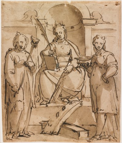 Saint Catherine Enthroned with Saint Lucy and Saint Agatha by Lazzaro Tavarone